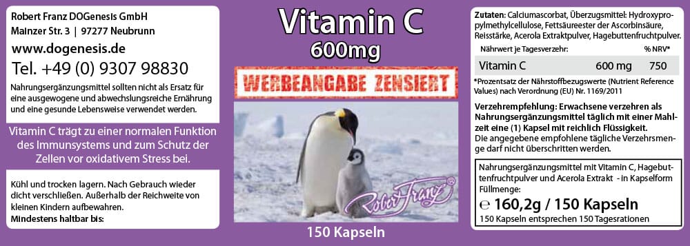 DOGenesis Vitamin C 600 mg 150 Kapseln Robert Franz 